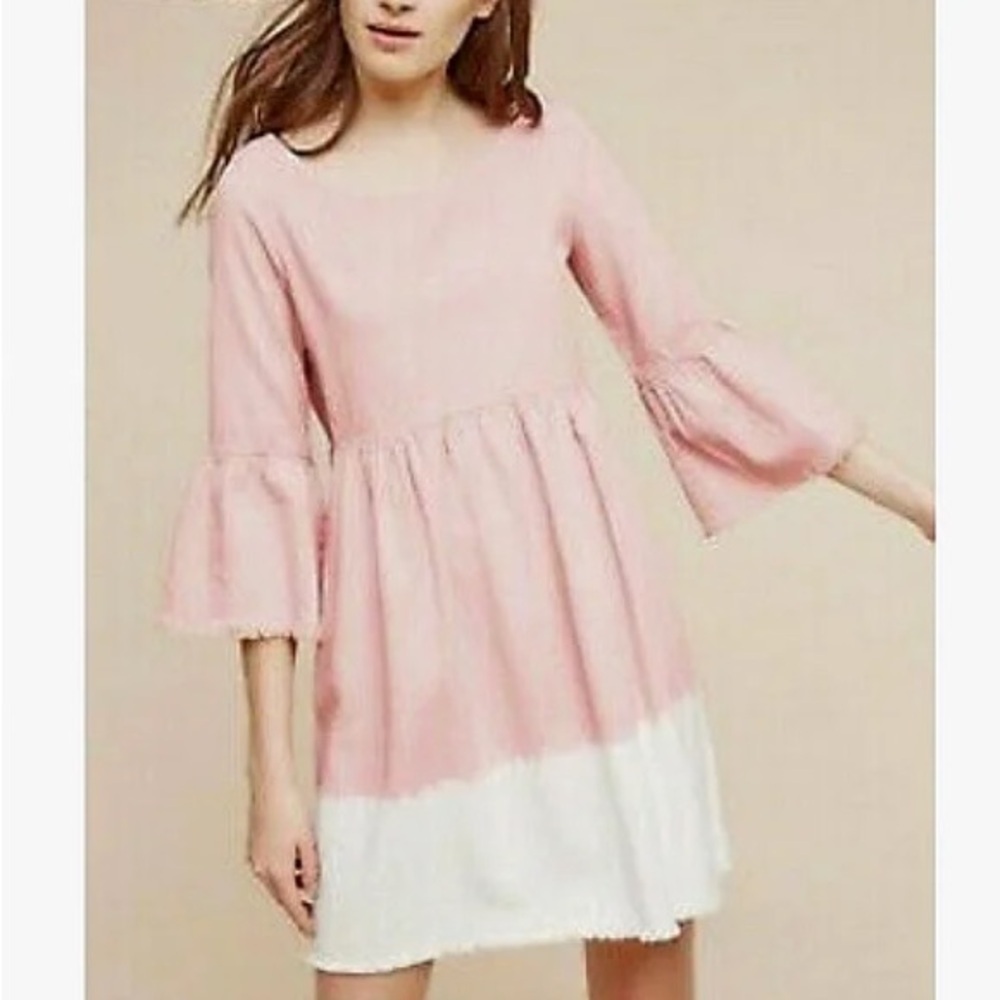 Anthropologie Holding Horses Pink Ombre Lilibet Raw Hem Babydoll Dress Size 2